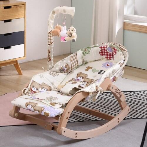 GY Comfort Chair Rocking Chair Baby Bassinet Solid Wood Baby Childrens Recliner with Baby Coax Sleeping