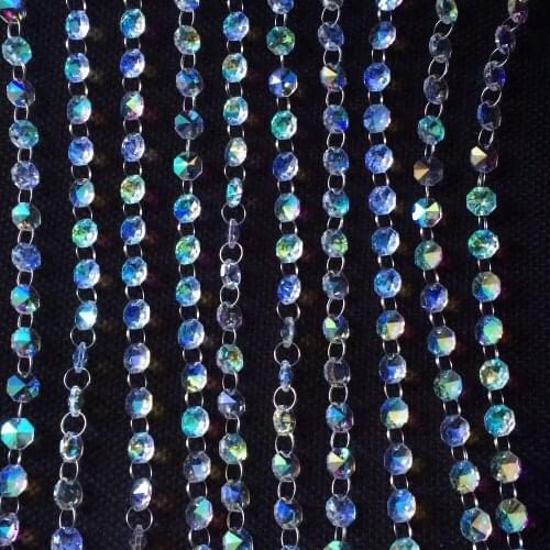 100meters Top Quality Rainbow Crystal Octagon Beads Garland Strands Clear AB 14mm Crystal Chandelier Beads Chains Free Shipping