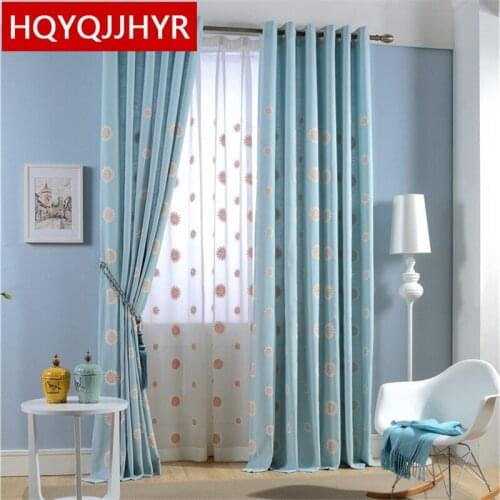 High-grade modern pastoral cotton embroidery sunflower embroidery Blackout curtains for living room window curtain kids room