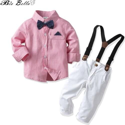Children Wedding Suit For Boys Party Baptism Kids Boys Clothing T-Shirts+Belt Pants+Tie 3Pcs Kids Boy Clothing Set Boy Outfits