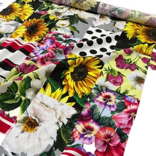 145cm Width Fashion lattice Splicing Flower Printed Cotton Fabric For Woman Blouse Summer Dress Pants DIY Cloth Sewing Material