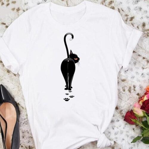 Women Cartoon Trend Cat Animal Pet Love Funny Summer Female Tshirts Fashion Clothes Graphic T Top Lady Print Tee T-Shirt