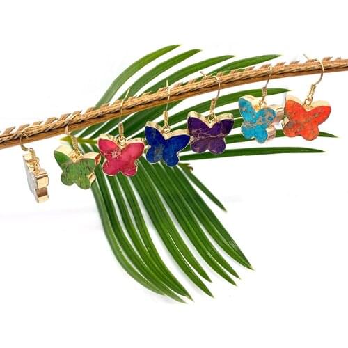 Natural Stone Earrings for Women Butterfly-shaped Electroplating Process Color Earings Fashion Jewelry Gift Vintage 2021 16x18mm