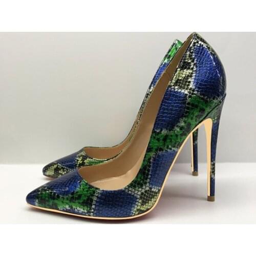 Snake pattern blue green spring women pumps 12cm high heels sexy ladies shallow party sexy thin heels shoes QP085 CHENSIR9