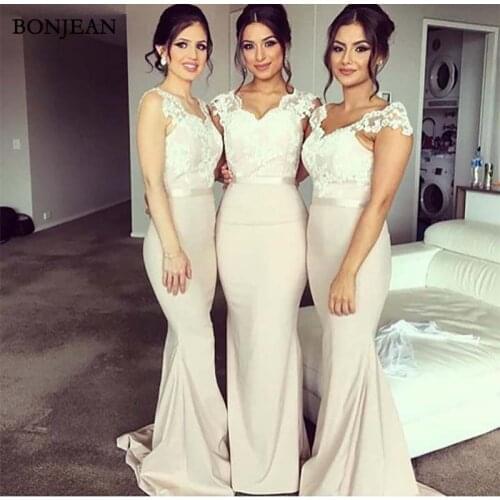 2019 Sexy Mermaid Long Bridesmaids Dresses Sleeveless Customized Bridesmaids Dress Lace Appliques Prom