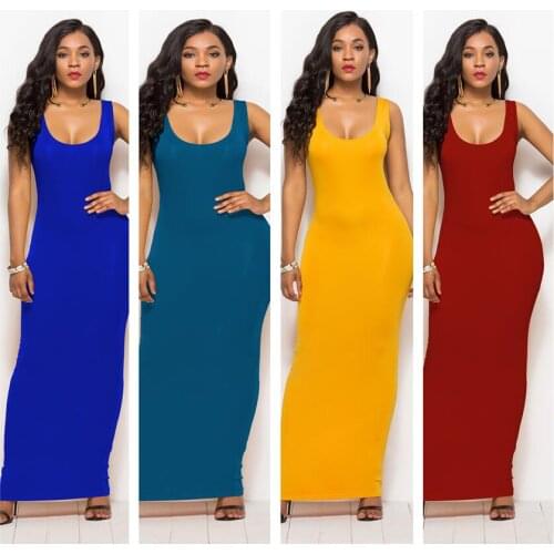S-3XL High Stretch Tank Robe Spring Summer 2020 Casual Women Sexy Dress O-neck Sleeveless Maxi Dress Thin Long Dress Vestidos