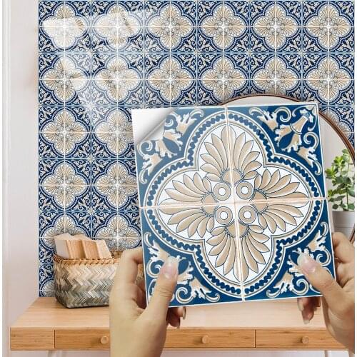 10pcs Moroccan Style Hard Tiles Wall Sticker Kitchen Backsplash Wardrobe Wall Deca Oil-proof Peel & Stick Ceramics PVC Wallpaper