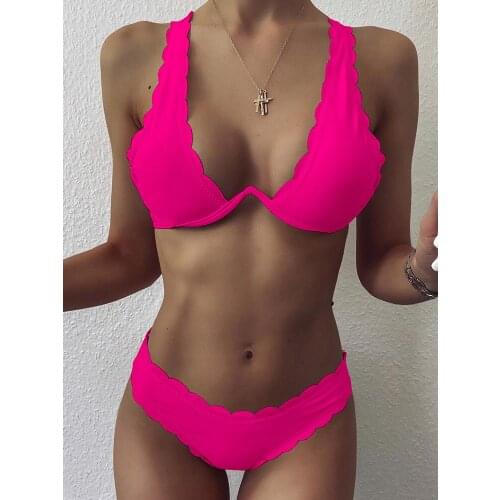 ZTVitality Solid Push Up Bikini 2020 New Arrival Underwire Padded Lace Bikinis Mid Waist Bandage Swimsuit Sexy Swimwear Women