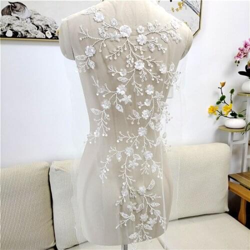 1Pcs Summer Nail Bead Sequin Fabric Flower Leaf Lace Applique Clothing Front Chest Patch Wedding Dress Veil Decorated