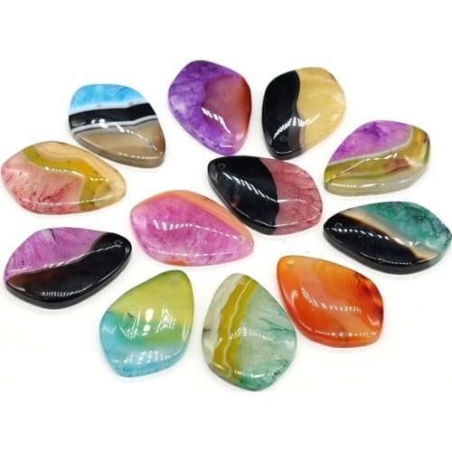 Natural Stone Pendant Geometry Two Colors Agates Charm for Women Jewelry Making DIY Bracelet Necklace Accessories Size 30x45mm