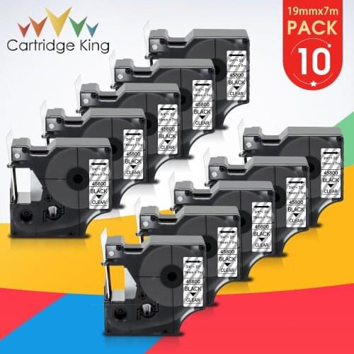 10PK 19mm Label Tape for DYMO d1 45800 Black on Clear Cassette Cartridge Compatible for DYMO LabelManager 360D 420P 450D 500TS