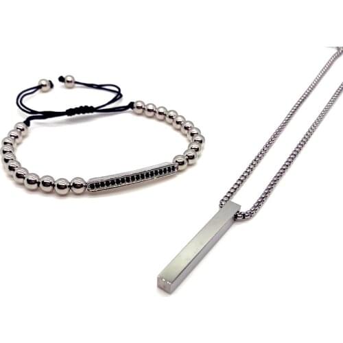 2 Psc/set Fashion Long Tube Bracelet Rectangle Necklace For Men Handmade Weave Bead Bracelet Box Chain Necklace Men Jewelry Gift