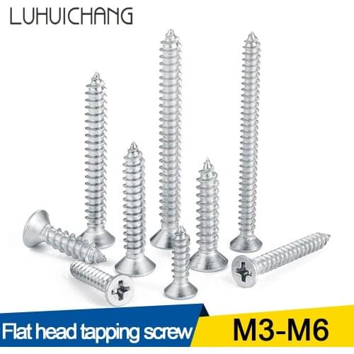 20/55pcs Cross Recessed Countersunk Flat Head Self-tapping Screw M3 M3.5 M4 M5 M6 Stainless Steel Phillips Screw Furniture Screw
