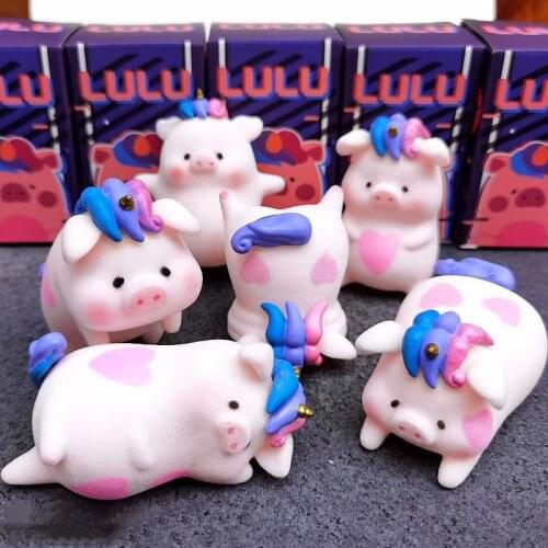 6PCS/SET Flocking Lulu Pig Unicorn Box Egg Blind Box Figure Model Decoration Canned Pig Toy Doll Gifts