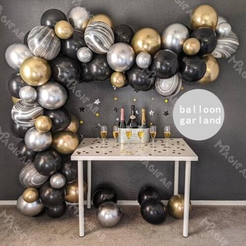 76pcs Chrome Gold Silver Balloon Garland Black Agate Balloon Arch Kit Latex Globos Wedding Birthday Baby Shower Party Decoration