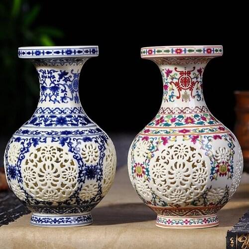 Antique chinese jingdezhen hand hollowed home decoration ceramic flower vases