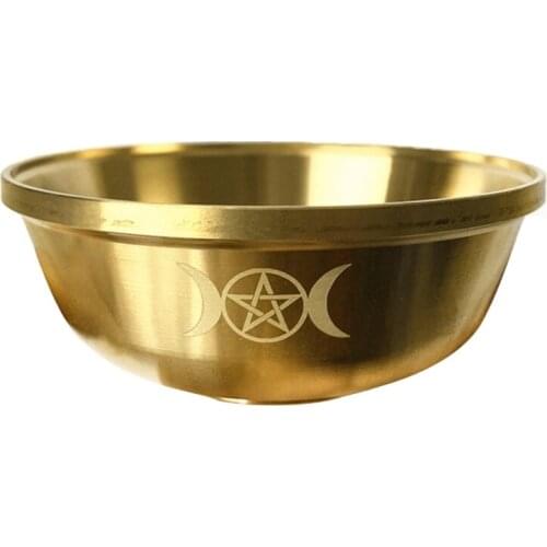 Altar Bowl Brass Ritual Tarot Pentagram Gold tableware Ceremony Moon Divination Astrological tool Board game witchcraft supplies