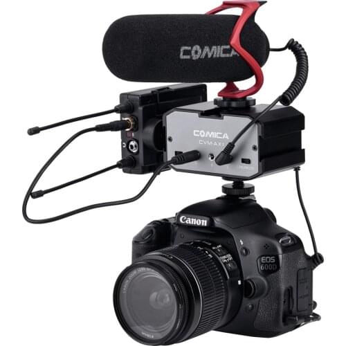 Comica CVM-AX1 Mono Stereo Audio Mixer Adapter Microphone for DSLR Canon EOS T6 Nikon D3300 ual Channels Amplifier 3.5MM Jack