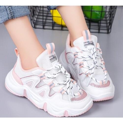 Kids Shoes Breathable Mesh Children Shoes Lace-up Girls Casual Shoes Non-slip Girls Flats Shoes Zapatillas