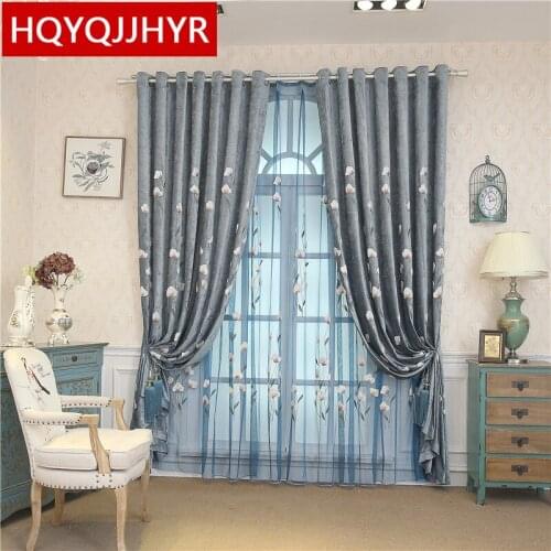 European pastoral high quality chenille embroidery blackout curtains for the living room luxury custom curtains for luxury hotel