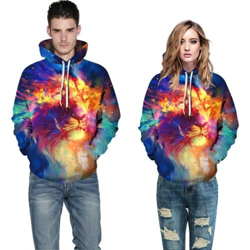 Mem Harajuku Galaxy 3D Hoodies Animal Wolf Lion Cat Leporard Unicorn Fire Printed Women Hooded Sweatshirts Male Pullover Clothes