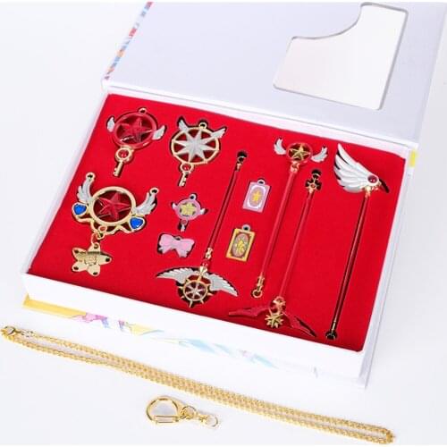 Cardcaptor Sakura Clow Card Magic Wand Cerberus Pendant Necklace Keychain Props Gift Cosplay 11Pcs/Set