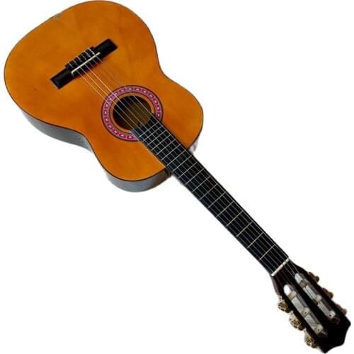 Stock 30 Inch Orange Classic Guitar 6 Strings Classical Guitar Full Basswood Body Full Size Design High Gloss with Small Flaws