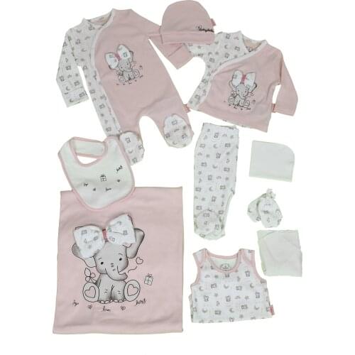 Baby Girl Clothing Set Newborn Basic Essentials 10 Pieces Cotton Layette Wellcome Home Gift Set Elephant 0-1 Month 50 cm Length