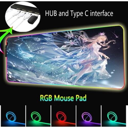 RGB Mouse Pad with 4 Ports of USB Hub Pad on The Table Office Gaming Computer Keyboards Accessories LED Backlit Notebook Deskmat