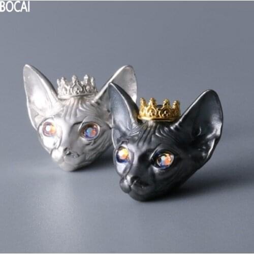 BOCAI 2021 Fashion Real s925 silver Fashionable New Sphinx cat pendant, Lover Gift Hip Hop Trendy Man and Girls Pendant