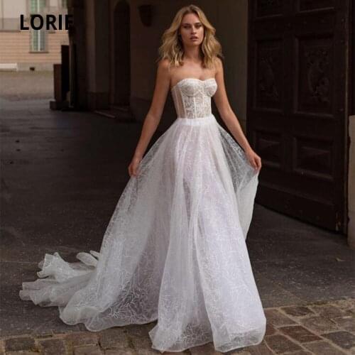 LORIE 2020 Sleeveless Wedding Dresses Boho Elegant Lace BridaL Gowns Ope Back Illusion Wedding Party Dress Plus Size Vintage