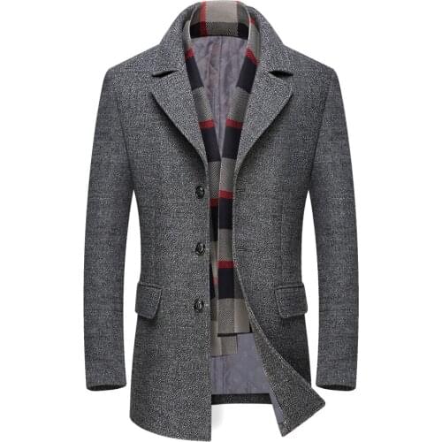 Men Wool Blends Coats Autumn Winter New Mens Wool Jacket Brand Clothing Casual Lapel With Scarf Plus Cotton Thick Woolen Coat