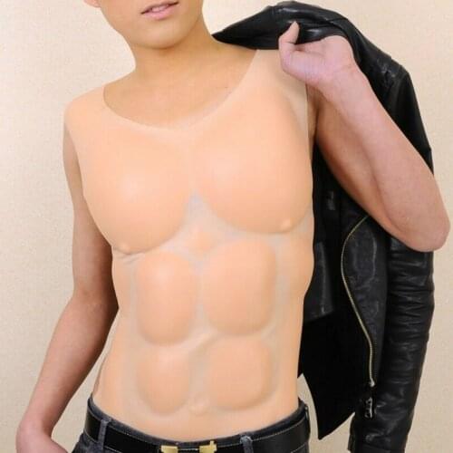 Men Corset Silicone Fake Chest Muscle Pectoralis Sexy Belly Artificial Simulation Cosplay Dress Body Shaper Men latex underwear