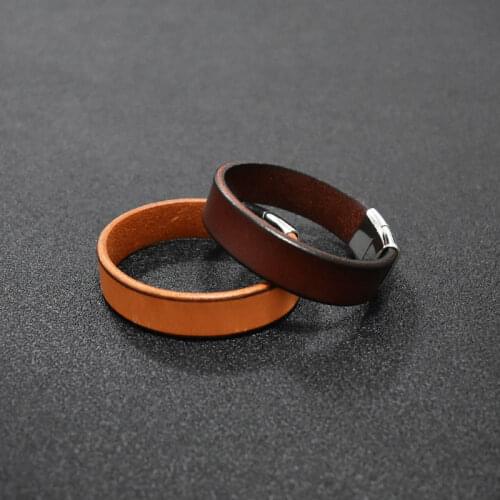 Vintage 15mm Wide Men Genuine Leather Bracelets Brown Cuff Wrap Bracelets&Bangles Punk Magnet Clasp Wristband For Men