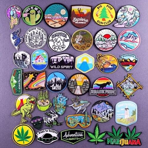 Jurassic Park Patch Mountain Patches For Clothing Iron On Patches For Clothes Outdoor Adventure Patch For T-shirt Plant Patch
