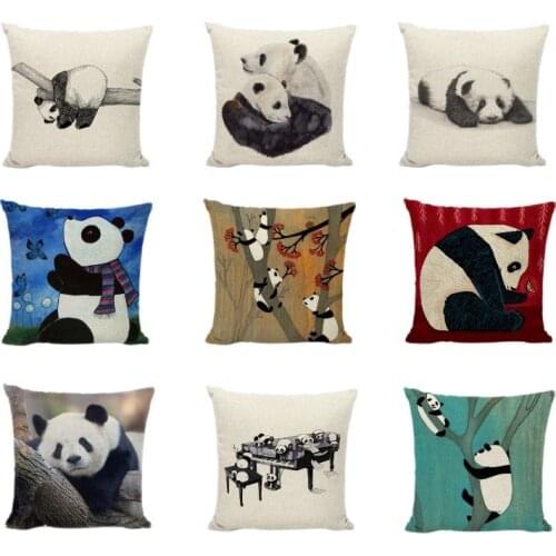 Chinese Panda Cushion Cover Lovely National Treasure Linen Cotton Printed Home Decor Car Trip Butterfly Throw Pillow Covers