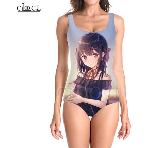CLOOCL Newest Anime Girl 3D Print One-piece Swimwear Swimsuit Womens Sleeveless Slim Sexy Girl Swimsuit