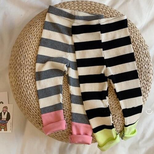 2020 New Autumn Cotton Baby Pantyhose Children Pants Girls Ankle-length Flexible Warmer Leggings Baby Girl Stripe Leggings