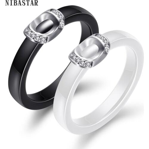 New Arrival Wedding Rings Black White Colors " U " Shape Metal AAA Cubic Zircona High Polished Smooth Ring for Wedding Gift