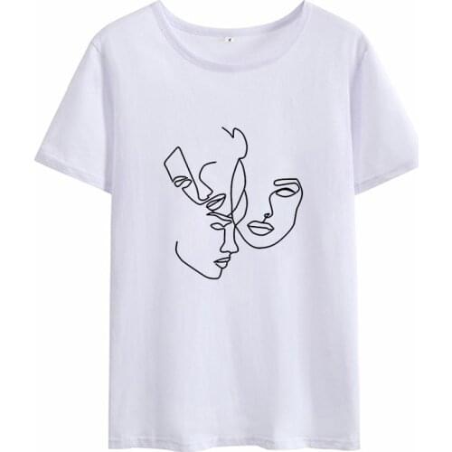 Casual T-shirt Summer T shirt O-neck White Short Sleeve Tshirt Simple Womens T-shirt Stick figure People avatars Print t-shirt