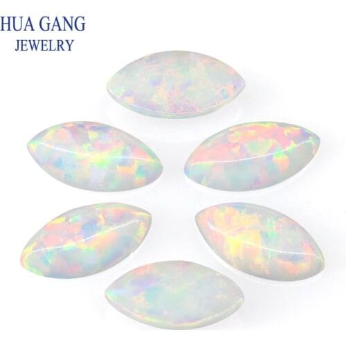 OP17 Opal Loose Stones Marquise Shape Cabochon Flat Back Created Opal Beads Semi-Precious Stones For Jewelry Making