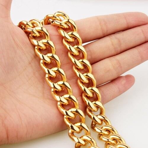 Granny Chic Cuban Gold Color Chain For Men Hip Hop Jewelry Wholesale 11/13/15 Gold Stainless Steel Curb Chain Necklace