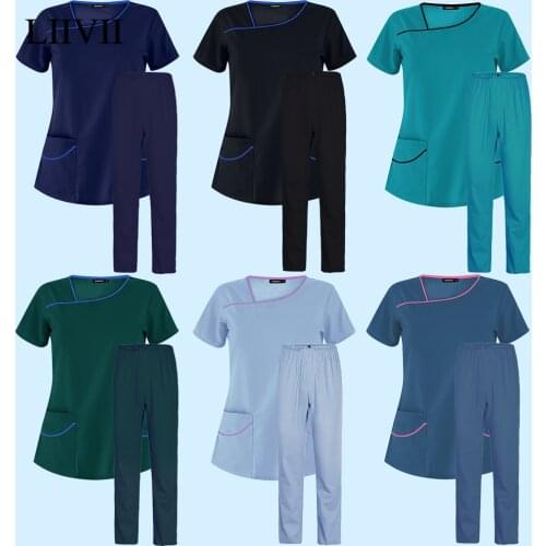 Women Men Doctor Uniform Nursing Scrub Set Nurse Workwear Women Health Service Outfit Work Clothing Top and Pant Scrubs Uniforms