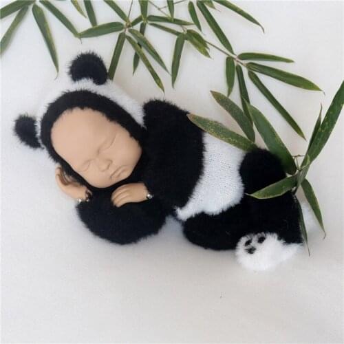Knit Newborn Panda Footed Romper and Bonnet set Crochet Baby girl Panda Overall outfit Photography props Newborn Animal clothes