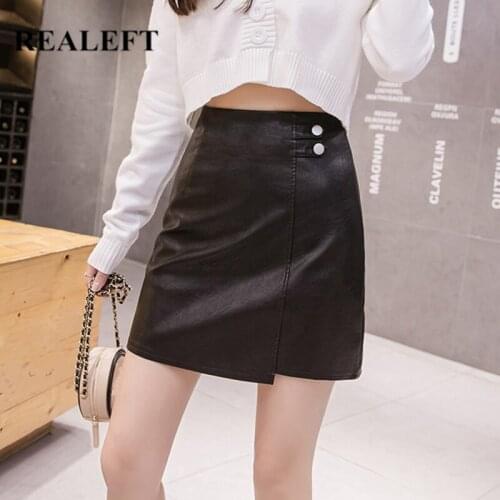 REALEFT 2021 New Spring A-Line Skirt Ladies Fashion High Waist Buttons Decoration High Shorts Inside Black Mini Skirts Female