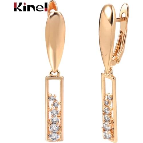 Kinel 2021 Trend Long Earrings 585 Rose Gold Micro Wax Inlay Natural Zircon Drop Earrings For Women Vintage Jewelry