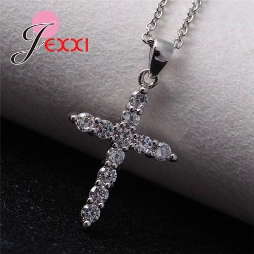 Lucky Female Cross Crystal Pendants 925 Silver Chain Necklaces 5A Shiny Zirconia Choker Necklaces Fashion Jewelry Gifts