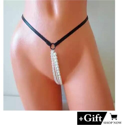 Women Sexy Bikini Chain Double bead Pearl G-String Couple Flirt Sexy Thong Panties For women Sexy pearl Bikini massage Jewelry