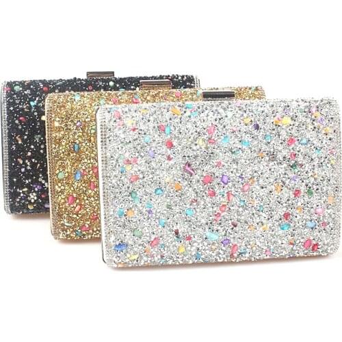 Bee In Fly Silver / Black / Gold Women Elegant Fashion Splice Rhinestone Wedding Party Clutch Evening Bag Iadies Shoulder Bag