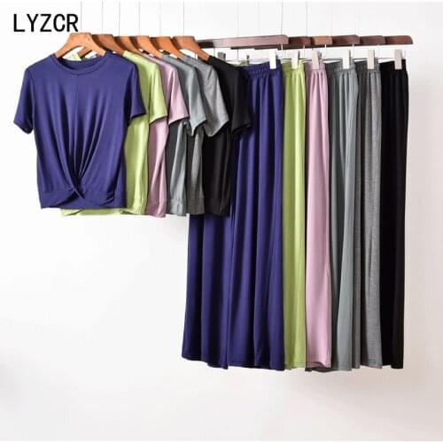 Loose 2 Piece Set Women Wide Leg Pants and Short T Shirt Casual Two Piece Set Women Plus Size Short Sleeve T Shirt and Pants